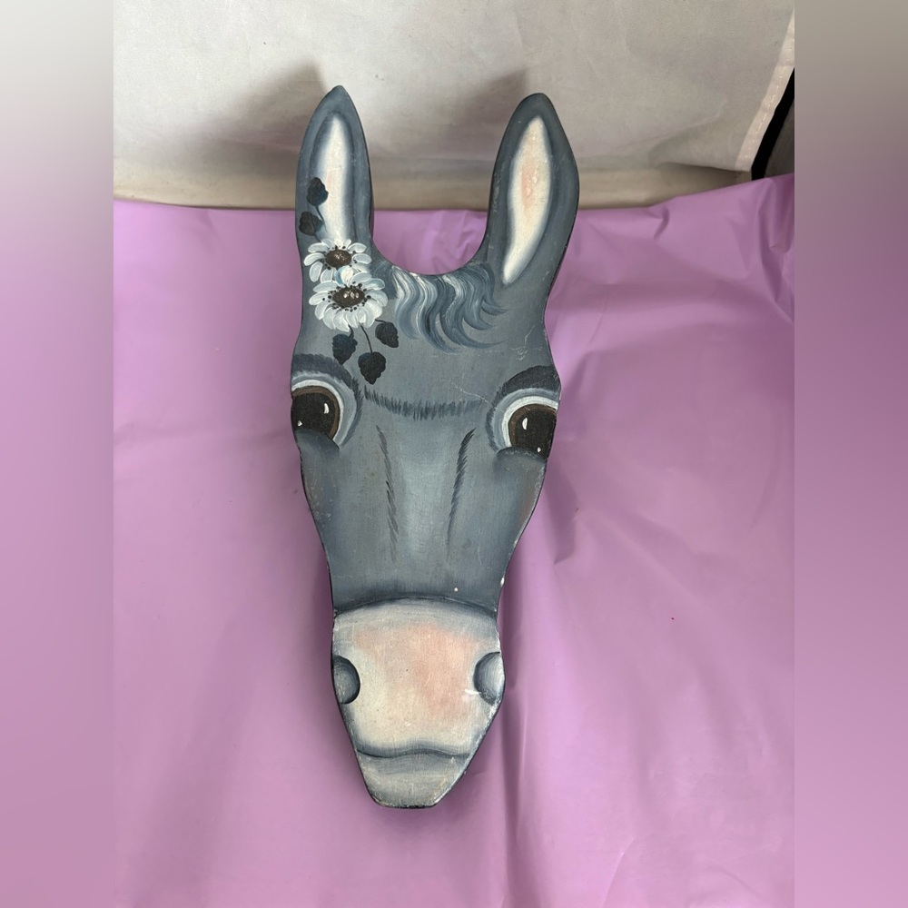 Vintage Hand made and Hand-Painted wooden Donkey boot pull